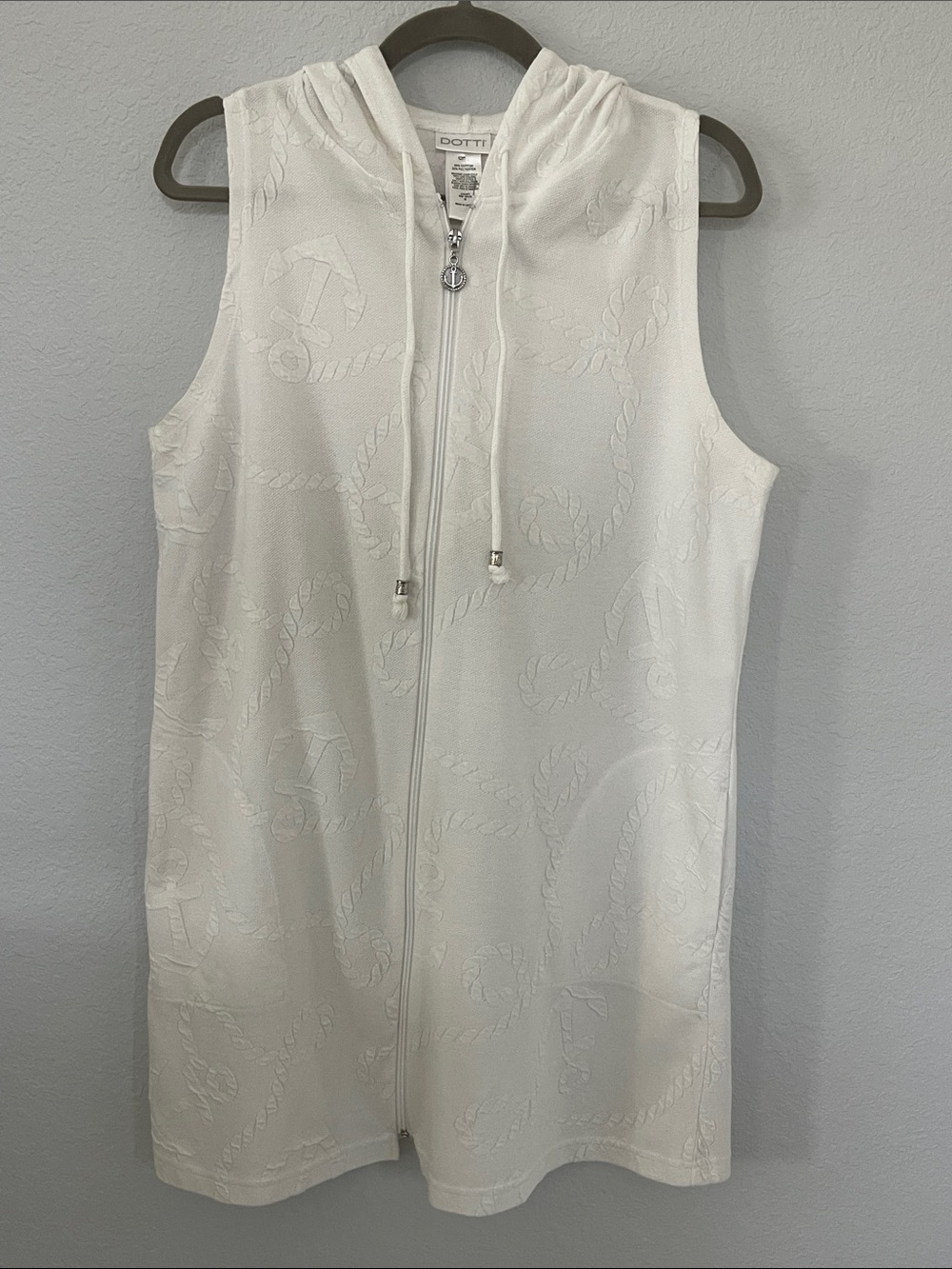 Dotti White Sleeveless Hooded Zip Front Swim CoverUp Size M
